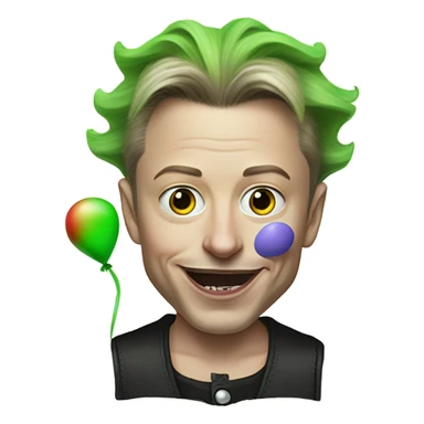 elon musk with a clown face and green nose with a dollar sign on it and puppy dog tongue and ears like an egirl sticker