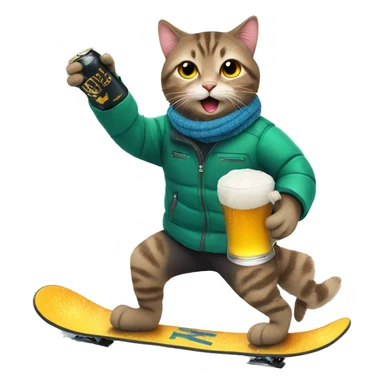 Cat snowboarding with a beer  sticker