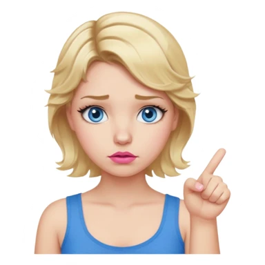 Girl Blonde short wavy hair,  blue eyes, cute blue top, long lashes, pink lips, showing thumbs down 👎  sticker