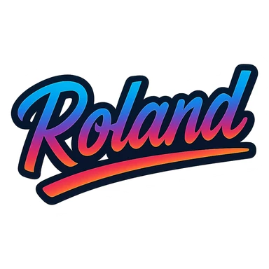 The name 'Roland' in a modern, colorful gradient font with a dark outline, on a transparent background, with the name underlined or partially underlined with a dynamic, slanted underline, in the style of the sample images. sticker