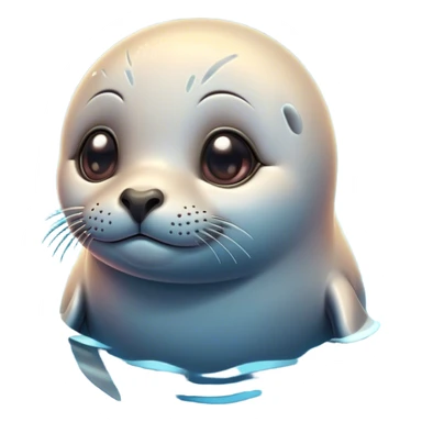 Cinematic Cute Seal Portrait Emoji, Head tilted playfully and inquisitively, with a shiny, smooth body accented by a subtle blush and round, sparkling eyes, Simplified yet irresistibly adorable features, highly detailed, glowing with a warm, friendly aquatic glow, high shine, affectionate and lively, stylized with a touch of endearing charm, soft glowing outline, capturing the essence of a mischievous marine friend that feels like it could pop out of the screen into your arms! sticker