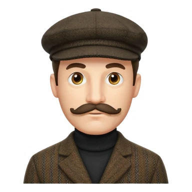 Big mustache sideburns sport coat black turtleneck tweed flat cap squinty eyes sticker