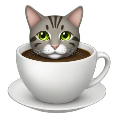brown-gray cat with light green eyes in a cup of coffee sticker