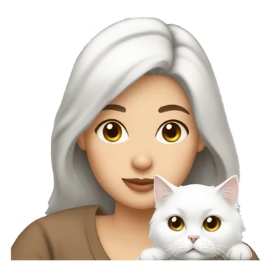 Brunette woman snuggling white Persian cat sticker