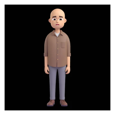 Carl from Sling Blade, blank or goofy expression, chin sticking out, slouching posture, no glasses, shirt with collar, three-quarter face angle, entire body visible, standing, head sticking forward, emoji style sticker