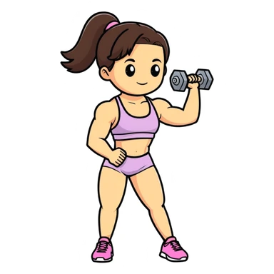 brunette girl in gym wear lifting a dumbbell, cartoonish sticker style sticker