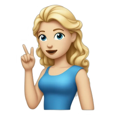 the white girl in the blue dress thinks with her finger to her lips. sticker