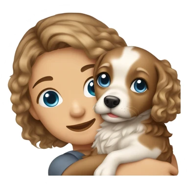 Please create a girl who hugs her pet doggie. The girl has a cute face and so does the doggie. The girl has light skin, blue eyes and light wavy long hair. sticker