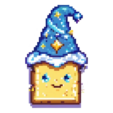 whimsical pixel art butter slice with a starry wizard hat and magical sparkles sticker