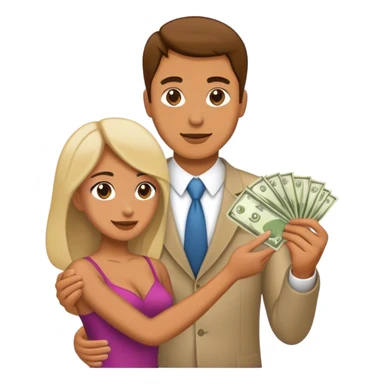 Man handing woman money sticker