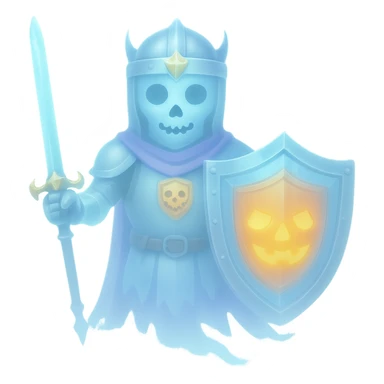 Make the spooky knight ghost with shield more transparent with no background, maintaining the ghostly and ethereal look. sticker