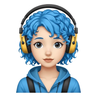 blue haired earringed heaphone wearing girl very curly haired sticker