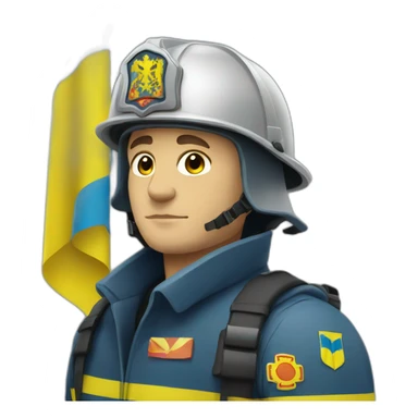 Ukrainian firefighter with the flag of Ukraine sticker