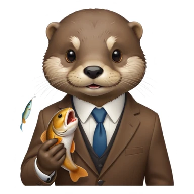 otter wearing a suit eating fish sticker