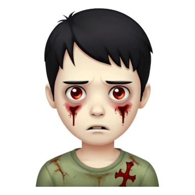 boy zombie with black hair, sad expression sticker