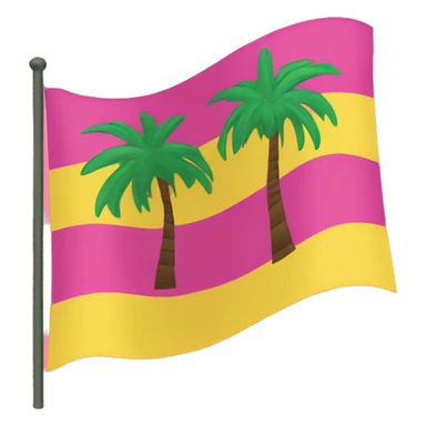 floptropica flag with a pink background and yellow stripes and there is a palm tree amblem in the middle of the flag sticker