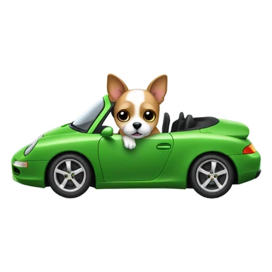 Small dog driving green Porsche sticker