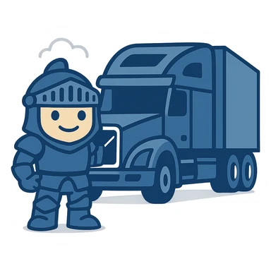 Add color to Casper's knight armor and accessories in cartoon style, keep Casper the same size as the white semi truck, transparent background. sticker