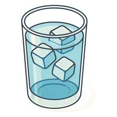 glass of water with ice, 2D isometric style, highly detailed drawing, shadows and highlights, clean contours, soft lighting, transparent background sticker