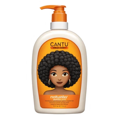 Bottle of Cantu Hair Moisturiser. The label on the bottle should have a picture of a black woman with afro. sticker