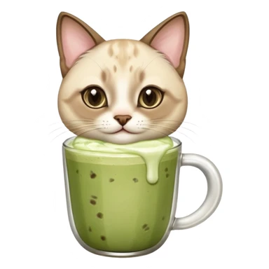Happy Siamese Cat holding in its paws an iced matcha latte sticker