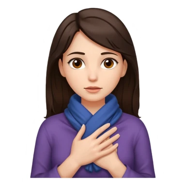 a brunette woman with her hands wrapped fully around her neck sticker