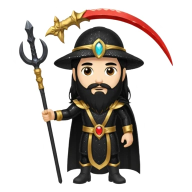 Saturn, God of Time with long black hair and beard, black sequin outfit sticker