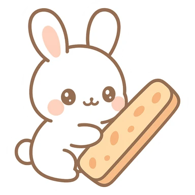 adorable small rabbit, Japanese anime style, playing with a biscotti sticker