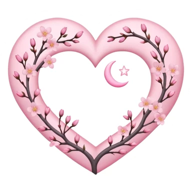 heart with sakura and a crescent moon sticker