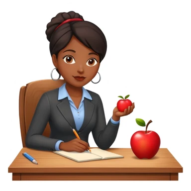 Black female teacher sitting at desk with one apple sticker