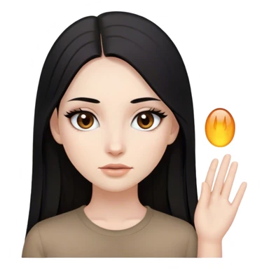 Girl with long straight black hair, brown eyes, pale skin, make up, long lashes, oval face and brown shirt sticker