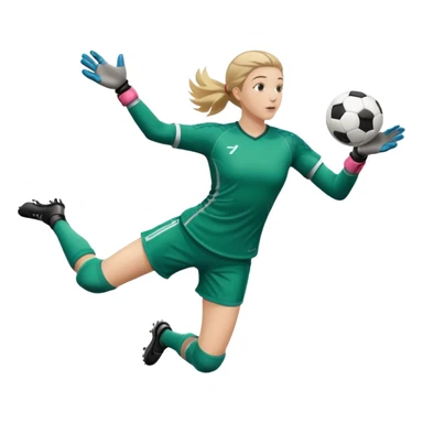 make a girl goalie diving through the air sideways with one soccer ball in her hands  sticker
