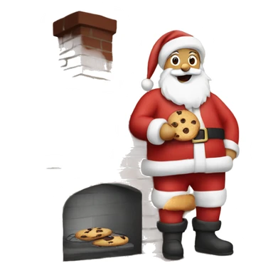 santa by a chimney eating cookies sticker