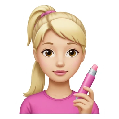 blonde woman with ponytail woman using chapsitck sticker