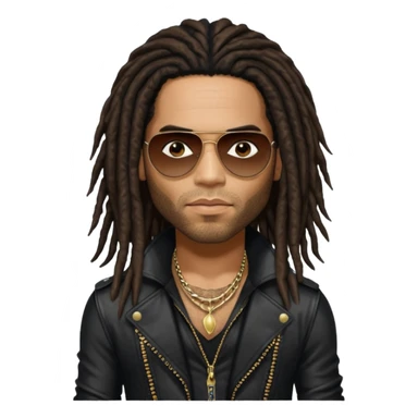 Lenny Kravitz with long dark brown dreadlocks, black metallic outfit sticker