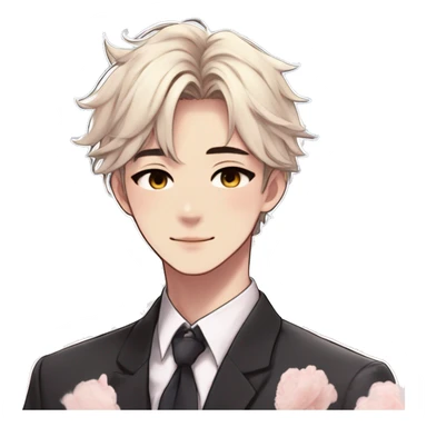 Gorgeous romantic anime style Asian formal modern shojo guy with cat ears and flowers and blushing face aesthetic trending style outside sticker