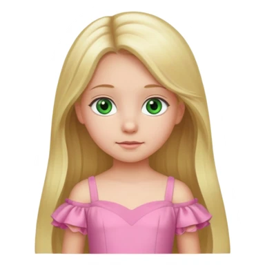 a 5 year old girl with long blond hair green eyes wearing a pink gown sticker