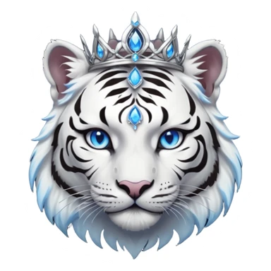 ESO Female white/black tiger khajiit leader of the umbral rose, glowing blue eyes, glowing blue 'third eye' gem; shadow gem silver tiara sticker