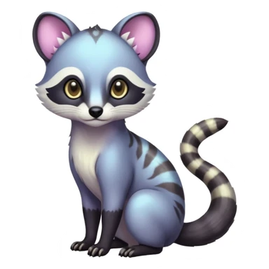 Colorful dark tropical iridescent pastel white glorious divine exotic cute cool beautiful shiny beautiful fantasy-civet-vernid-Cacomistle-Trico-oncilla-animal-Fakémon-hybrid-fursona (full body) sticker