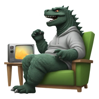 Godzilla wearing a hoody chilling watching tv sticker