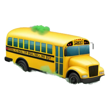 a school bus with green smoke coming out all the windows sticker