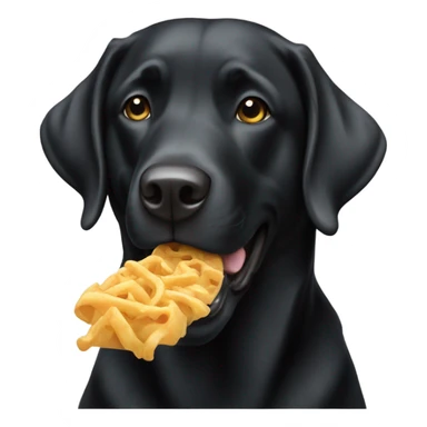 Black lab eating sticker