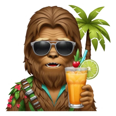 a wookiee wearing sunglasses drinking a tropical drink sticker