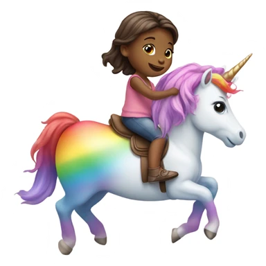 Little girl riding rainbow unicorn  sticker