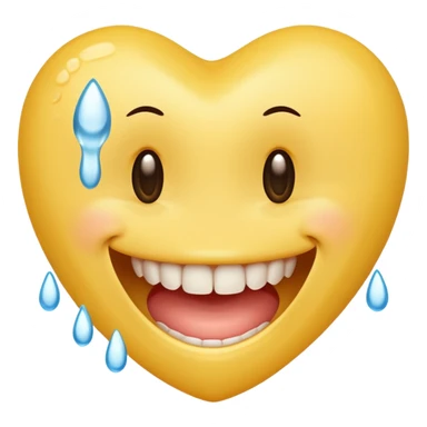 Yellow smiley face holding back tears with realistic watery eyes, and a big human tooth smile sticker