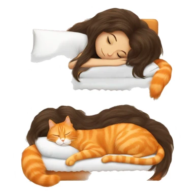 orange cat sleeping with long haired brunette girl sticker
