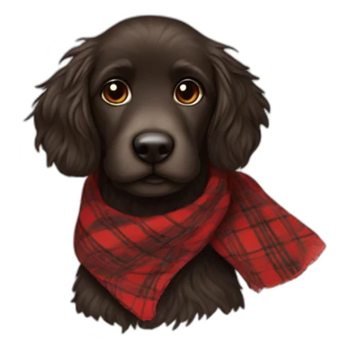 Black Chocolate brown colored doodle with a red and black flannel hankerchief sticker