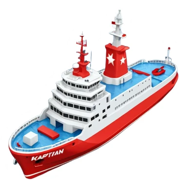 Realistic 3D icon of icebreaker "Kapitan Krutov" (grey hull, red star, white superstructure, "РОСМОРПОРТ" lettering). Soft winter lighting, 3/4 aerial view. Fractured blue ice, white background. High detail, photorealistic GSON style. sticker