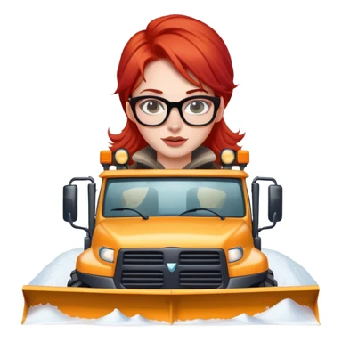 lady with red hair and glasses driving a big Snowplow sticker