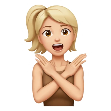 Woman with arms crossed holding neck screaming sticker